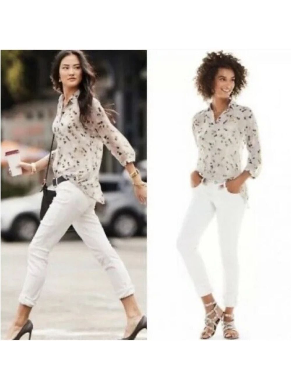 CABI Matinee Sheer 3/4 Sleeve Blouse Floral Gray #5204, size XS